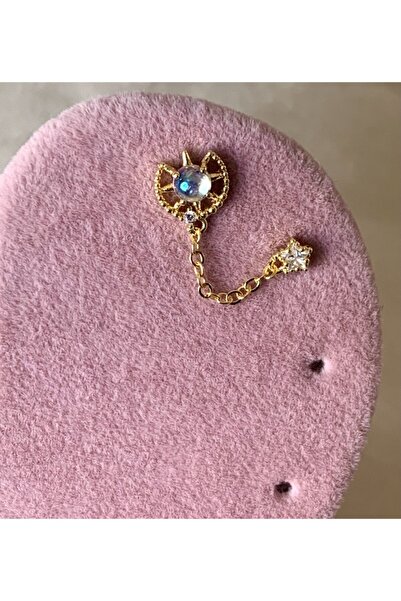 denizden silver Kadın Gold Steril Çelik Okyanus Taşlı İkili Piercing