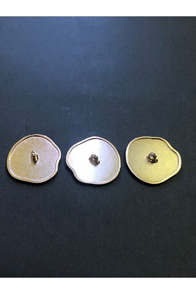 aensia Gold Gold Striped Curved Large Circle Button Metal Button 48 Size Button - Pack of 3