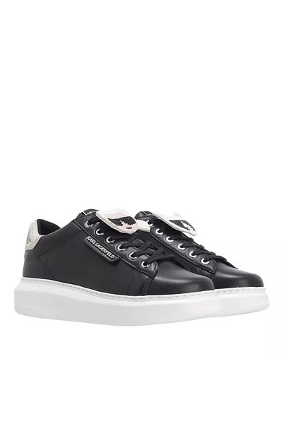 Karl Lagerfeld Kapri Ikon Twin Bead Lo Schwarzes Leder Silber
