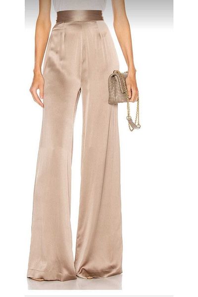 by sedat design Women's Beige Wide Leg Cappuccino Satin Trousers