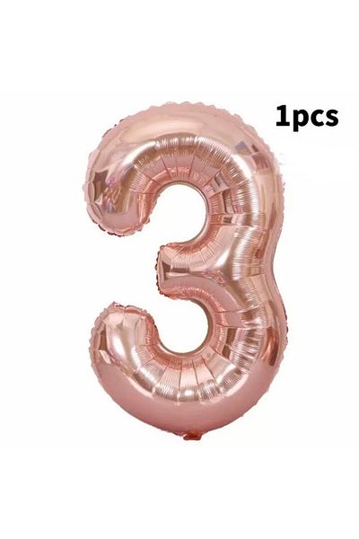 Deniz Party Store Rose Gold 3 Three Year Old Foil Balloon 34 Inch 76-80 Cm