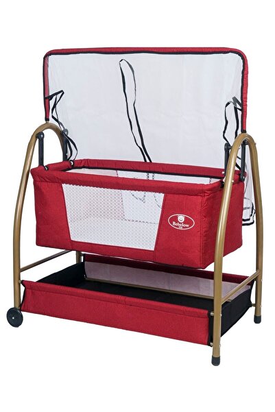 Bebelovv Bordo Gold Keten Kumaş Sallanabilir Sabitlenebilir Portatif Hamak Se...