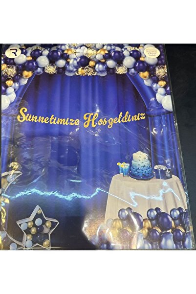 Dizayn Parti Evi Sünnetimize Hoşgeldiniz Kaligrafi Banner Gold Sünnet Süsü