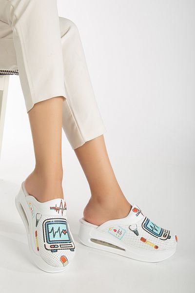 BLUMSABOTERLİK Papuci ortopedici Air Max pentru femei - model alb Rhythm Ekg, anatomic BlumSabo