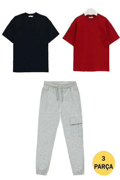 cm buseyiz Buseyiz 3 pieces girls boys set 1 piece cargo pocket sweatpants 2 pieces basic t-shirts 7-14 years old
