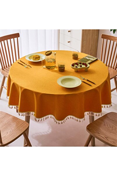Fringe Fringe Liquid Proof Carefree Round Tablecloth Orange