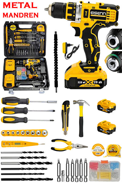 Eisenn Alman 328 Vf 20 Ah Metal Mandren Lion 2 Akülü Turbo Vidalama Matkap 100 Parça Mega Set