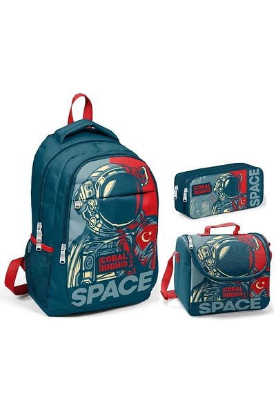 Yaygan Coral High Navy Blue Astronaut Boy Primary School Bag Set - Backpack + Nutrition + Pen Holder