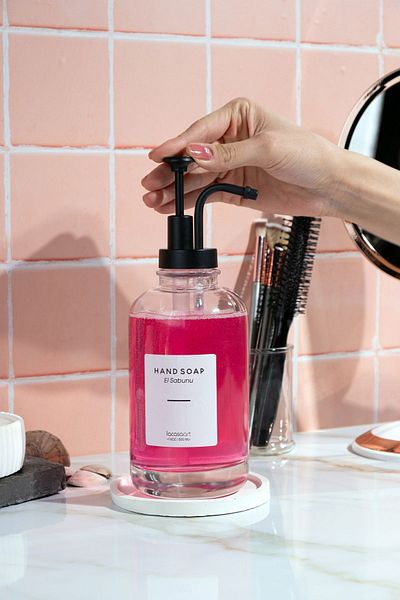 La Casa Art 500 ml стъклен дозатор за течен сапун за плот за баня (6 БР. ЕТИКЕТ)
