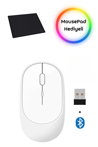 AFKTECH Kablosuz Sessiz Wireless Ve Bluetooth Mouse Ergonomik Sağ-Sol El Kullanımına Uygun Mousepad Hediyeli