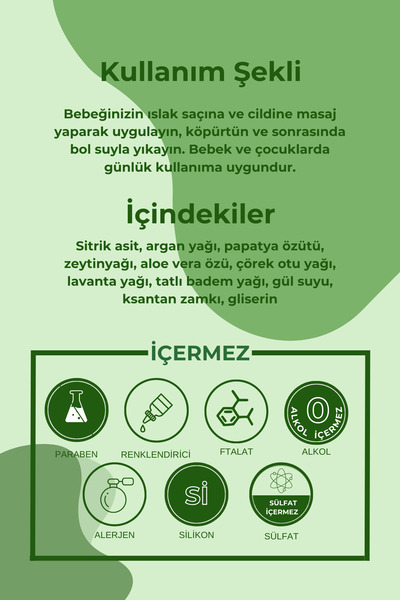 yeşilmarka Doğal Bebek Şampuanı - Karpuzlu - Göz Yakmayan Ve Hassas Bebek Cildi Için