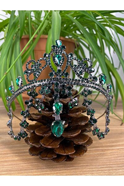 ANZE إكسسوارات تاج الزفاف من حجر الكريستال الأخضر الزمردي