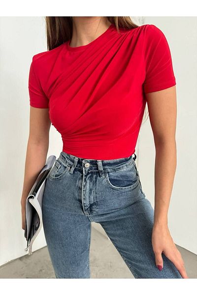 Chateau Short Sleeve Crop Top - Pleat Detailed and Gathered