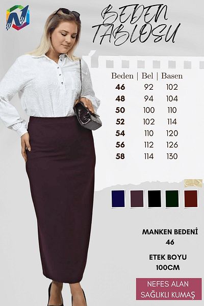 NESAFET Large Size Ottoman Seasonal Pencil Skirt - Steel Lined, Knitted Fabric