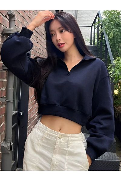 Machetta Unisex Oversize Crop φούτερ - Μισό φερμουάρ, χωρίς στάμπα