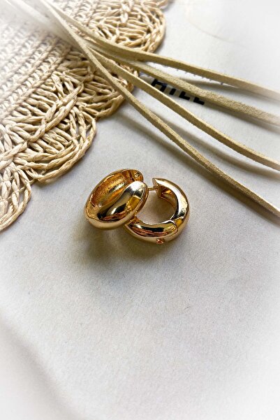 roshel Bombeli Halka Model Altın Renk Çelik Küpe