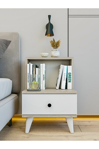 MONTENERO Komodin Parlak Beyaz-Cordoba Çekmeceli Raflı Komodin Yatak Odası