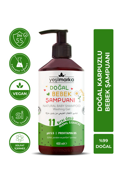 yeşilmarka Doğal Bebek Şampuanı - Karpuzlu - Göz Yakmayan Ve Hassas Bebek Cildi Için