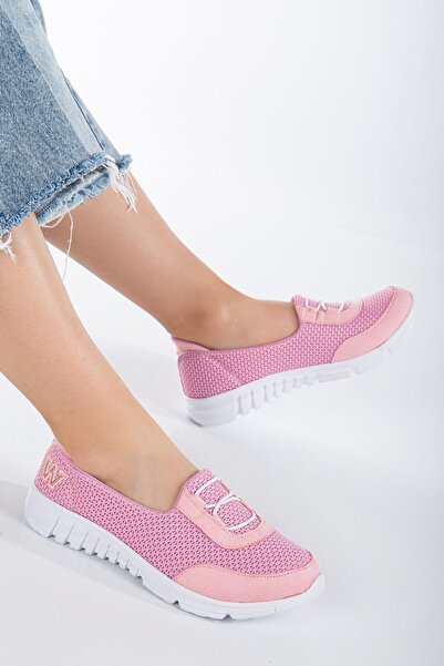 MİSSWEMODASHOES Kadın Ortopedi Pembe Lastikli Yürüyüş Ayakkabısı
