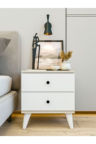 MONTENERO Komodin Cordoba K3 Parlak Beyaz-kahverengi Çekmeceli Ahşap Komodin Yatak Odası