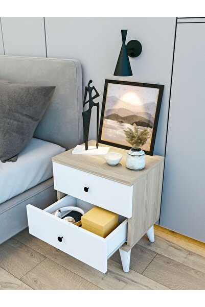 MONTENERO Komodin Cordoba K3 Parlak Beyaz-kahverengi Çekmeceli Ahşap Komodin Yatak Odası