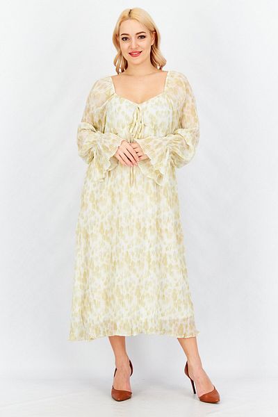 YAS. Women Floral Print Casual Midi Dress, Off-White/Olive