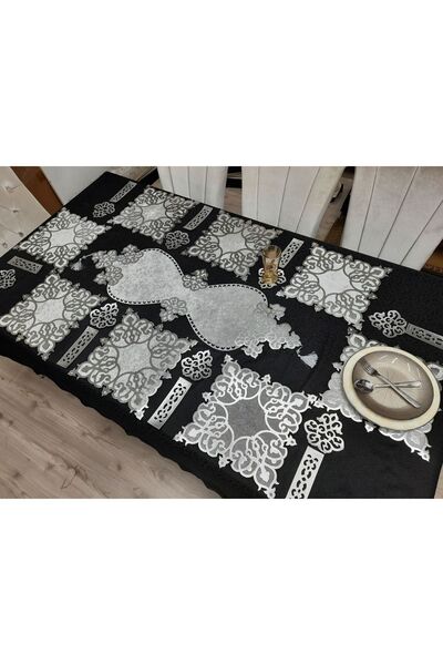 SEHARA 1 Ad.(98X30CM) Runner,8 A.servis(33X33CM),8 B.altlığı,8 Kaşıklık/25parça/gri-gümüş
