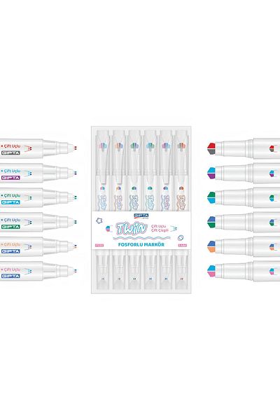 Gıpta 2024 Product - Phosphorescent Fineliner Marker, 3D Double Line Twin, 6 Colors Set