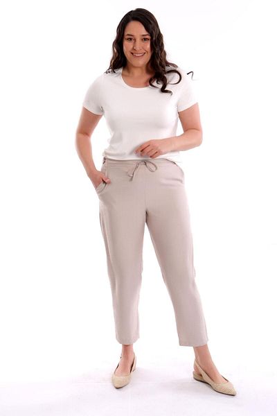 Metpoint Pantaloni de mărime mare bej cu talie elastică