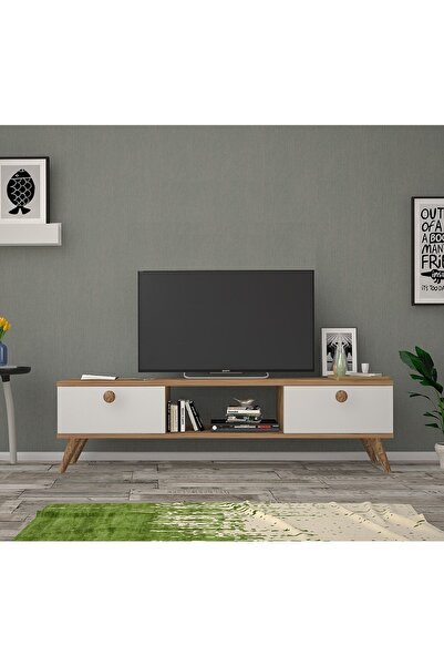 Ankara Mobilya Emre Ahşap Ayaklı Atlantik Çam Beyaz 140 Cm Tv Sehpası