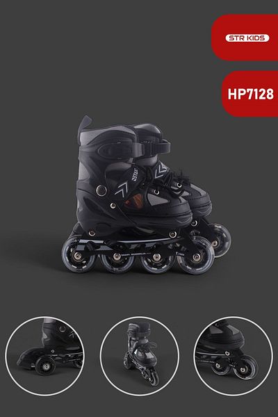 Vadi Black Silicone Wheeled Double Row Aluminum Body Adjustable Lighted Practice Skates