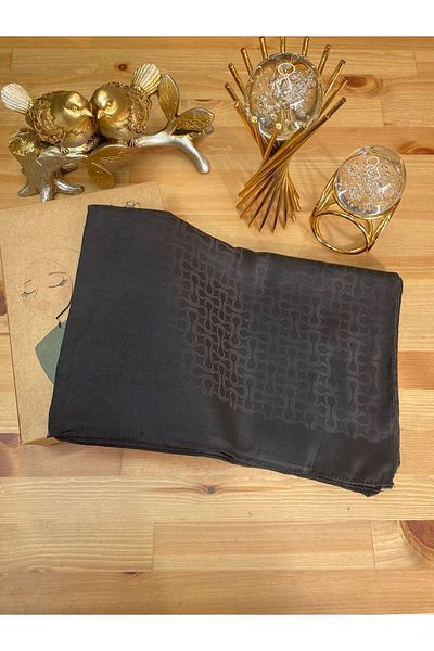 Organic Scarfs Black Jacquard Silky Bloom Patterned Cotton Shawl