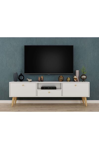 Ankara Mobilya Penta Ahşap Ayaklı 160 Cm Beyaz Tv Sehpası