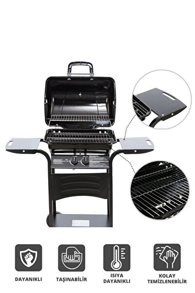 Kiwi Kg-5881 Dökme Demir Katlanabilir Yan Raflı Gazlı Izgara-barbekü