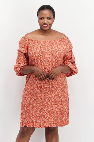 Vince Camuto Women Plus Size Boat Neck Long Sleeve Midi Dress, Orange