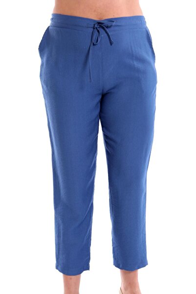 Metpoint Büyük Beden İndigo Beli Lastikli Pantolon