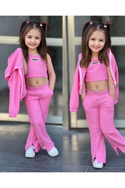 Machetta Oversize Crop Tracksuit and Strappy Cardigan 3-Piece Set for Girl - Label Detailed