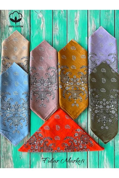 Fular Marketi 7 Pieces Crush Patterned 100% Cotton Bandana