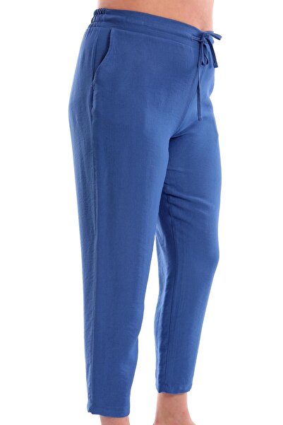 Metpoint Büyük Beden İndigo Beli Lastikli Pantolon