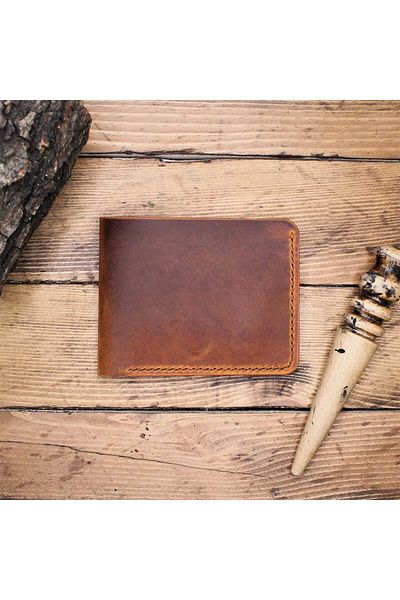 Z ZDK Leather Craft Camel Colored Genuine Leather Classic Wallet - Laurel