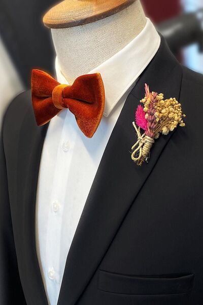 Kravatkolik Kiremit Kadife Düz Papyon P1706