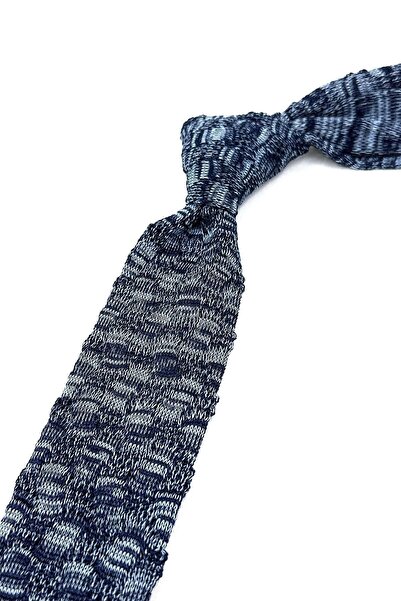 La Pescara Blue - Navy Blue Motif Pattern Knitted Tie KIR8358