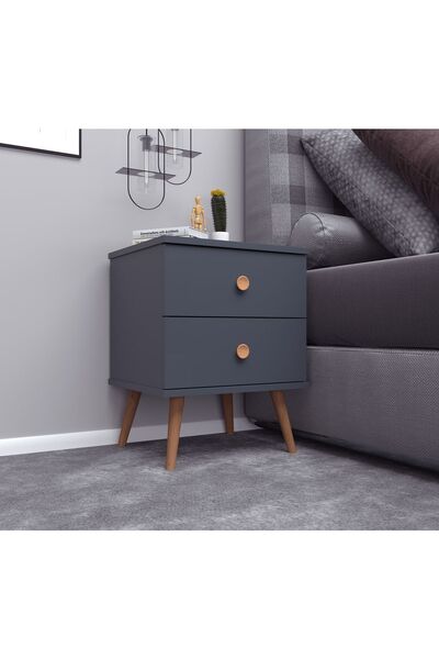 Ankara Mobilya Milas Ahşap Ayaklı Antrasit Komodin