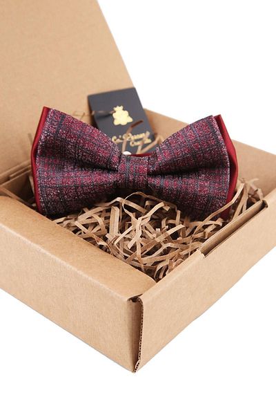 Kravatkolik Burgundy Plaid Pattern Bow Tie P1481
