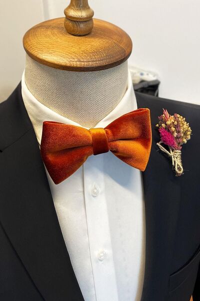 Kravatkolik Kiremit Kadife Düz Papyon P1706