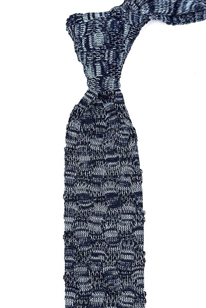 La Pescara Blue - Navy Blue Motif Pattern Knitted Tie KIR8358