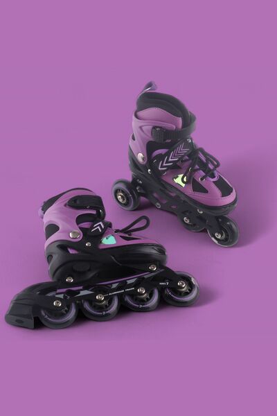 Vadi Purple Double Row Silicone Wheeled Aluminum Body Adjustable Lighted Practice Skating Bag Gift