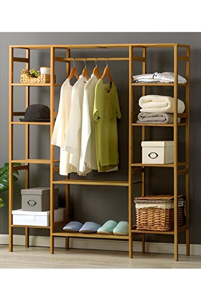 Mirapet Mira Ahşap Ahşap Gardırop 150 X 140 X 35 Cm Açık Gardırop Elbise Askı...