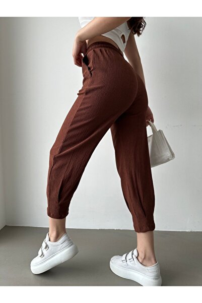 BEJNA Women's Brown Pleated Leg Trousers