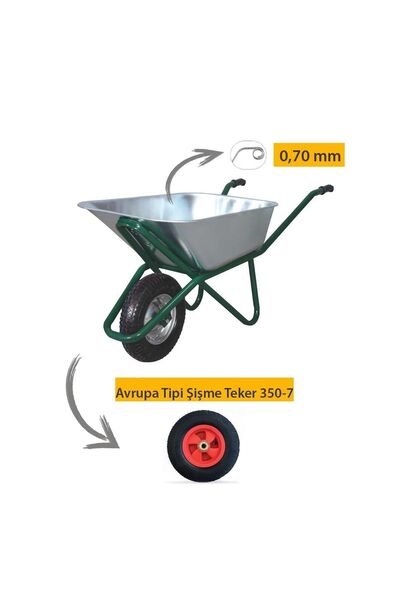 Kanat Pro Galvanizli Demonte El Arabası Avrupa Tipi Şişme Teker 0.70 Mm Sac